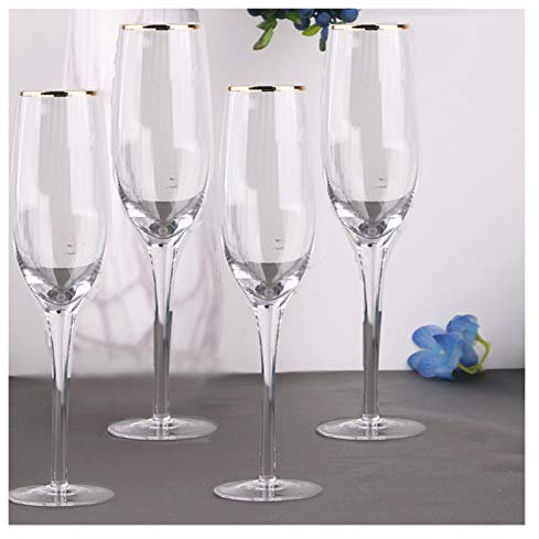Champagnerkelche Champagnerglas mit vertikalen Streifen und Goldrand mit bleifreien, mit Kristallen gefüllten Toastgläsern mit langem Stiel, 4 Stück 9,65 Zoll hohe Glaswaren. Schaumweingläser