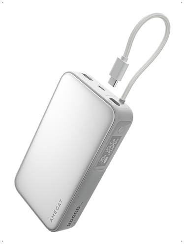 AMEGAT 100W Powerbank mit Integriertem USB-C Kabel, 20000mAh Tragbares Ladegerät 130W Max Schnelllade-Akku, 2 USB-C und 1 USB-A, für Laptops, Smartphones, Tablets, Ohrhörer und mehr