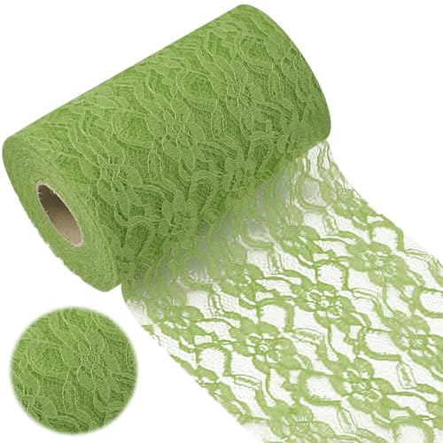 Tischläufer Spitze grün 15cm x 22m – abwaschbares Tischband aus Spitze