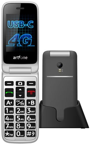artfone G3 4G Seniormobiltelefon utan kontrakt | SOS nödsamtalsknapp, laddningsstation, högtalare, kort val | enkel hopfällbar mobiltelefon med kamera | Tysk meny, 2,4 tums färgskärm | stora knappar