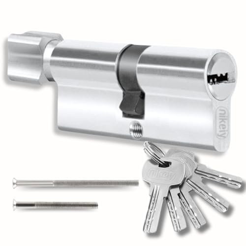 Lock Cylinder 30/30mm with 5 Single Keys, Profile Cylinder with Knob, Set of Two Screws Easy Mountable Door Garage Door Lock Length 60mm