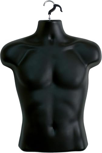 Female Hanging Mannequin Half Body Form Bust Shop Display 3QTR SKIN (mens 3/4 black)