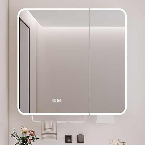 Spiegelschrank Bad Badschrank Hängend, Badezimmerschrank Mit Spiegel Und Kleinen Ablagen Hängeschrank Fürs Bad, LED, Touchschalter, Viel Stauraum, Für Badezimmer, Waschbecken(60*70cm/23.6*27.5in)