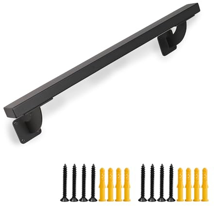 Purife 24 Inch Metal Stair Handrail Indoor- 2 FT Square Pipe Wall Mount Handrial, Outdoor Railings for Garage Porch Patio Steps, Deck Hand Rail, Iron Banister Railing