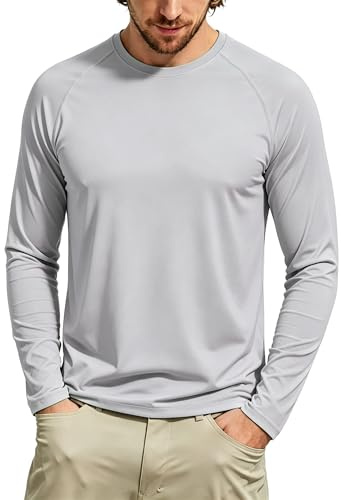 Tansozer UV Shirts for Men Long Sleeve Sun Protection Vests Rash Guard Swim Top Loose Fit Gym T-Shirts Light Hiking Shirt, Light Grey, M