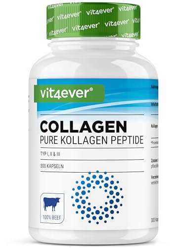 vit4ever Collagen 300 Kapseln - 4500 mg Bioaktives Kollagen Hydrolysat Peptide pro Tagesdosis - Kollagen Typ 1, 2 & 3 - Alternative zu Pulver - Hochdosiert