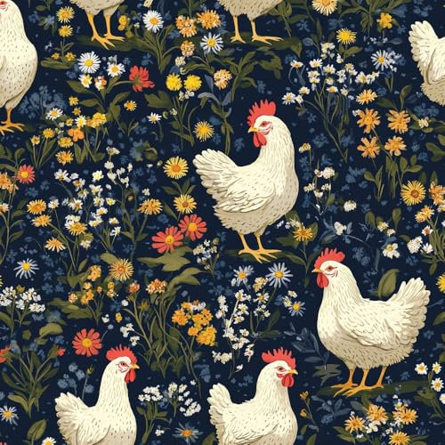 Abziehbare Tapete Aquarell Bauernhof Hahn Mustertapete Hühnchen-Gänseblümchen Klebefolie Möbel Tapete Kinderzimmer Muster Dekofolie Möbelfolie Selbstklebend Wand Tapeten Wohnzimmer Schrankfolie Klebe