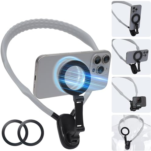 Aceshop Magnetic Neck Mount for Phone and Action Camera,Neck Cell Phone Holder POV/Vlog Selfie Mount Hand-Free Chest Mount with Anti-Shake Shoulder Strap for iPhone 16 15 14 13 12 Series Android Phone