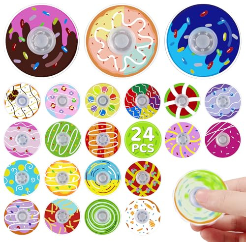 SCIONE Confezione da 24 Fidget Spinners Ciambelle per Bambini – Mini Ciambelle Colorate per Bomboniere, Giocattoli Sensoriali a Tema Dolce, Premi per Giochi, Ricompense per la Classe (4 cm)