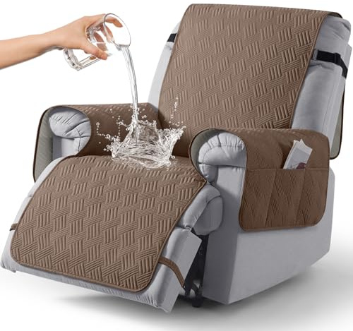 KinCam Wasserdichter sesselschoner für Fernsehsessel, relaxsessel mit Tasche elastischen Bändern, Anti-Rutsch sesselbezug weich waschbar sesselüberwurf 1 Sitzer für Kinder, Haustiere Braun