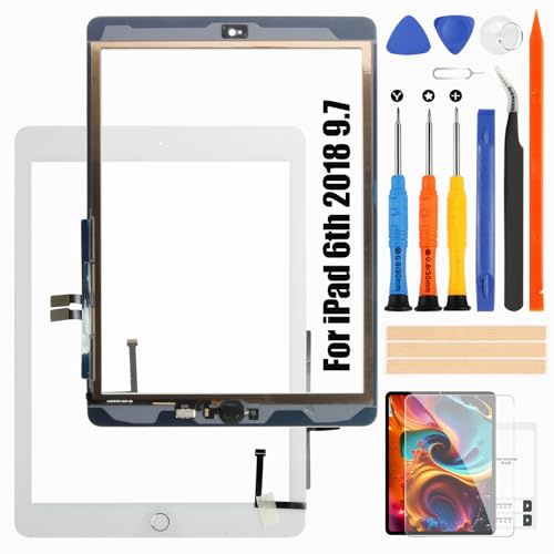 Reparo Écran Tactile pour iPad 6th 2018 Numériseur pour iPad 6ème Écran Replacement pour iPad6 9.7 Écran Tactile Verre A1893 A1954 (Blanc avec Home Button, Pas LCD)