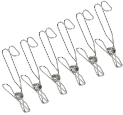 HEALSOPTHY Pinces à Chaussettes en Acier Inoxydable 6 Pcs Crochets, Pinces à Vêtements Ménagères Robustes et Anti-Vent pour Rangement à Domicile ou Fête