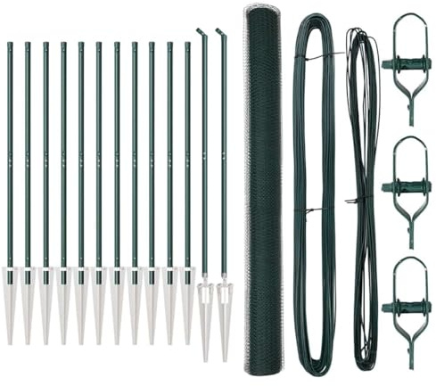 vidaXL Zaun mit Pfosten Grün 1.6 x 25 m PVC-beschichteter Stahl, Garten- und Terrassenteiler, robuster Zaun für draußen, perfekte Lösung für sichere Grenzen