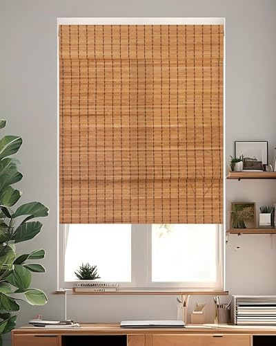 48''W X 72''H Cordless Bamboo Roman Shades for Interior Windows, Roll Up Bamboo Blinds with Valance, Light Filtering, Easy to Install, Brown