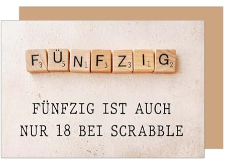 Edition Seidel Premium Glückwunschkarte zum 50. Geburtstag mit Umschlag. Geburtstagskarte Karte mit Spruch für Mann Frau Freund Freundin lustig Humor Scrabble (G3814 SW025)