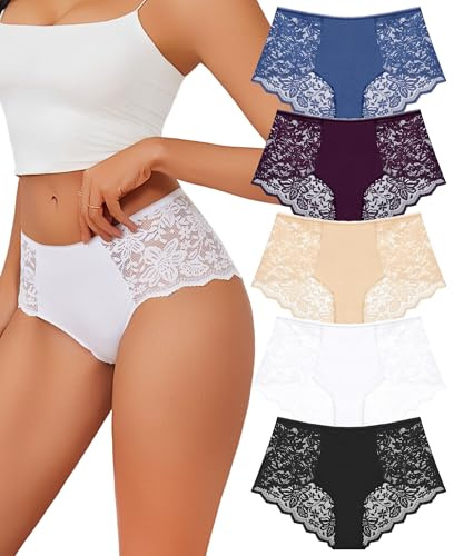 Sth Big Culotte Taille Haute Femme Coton et Dentelle sous vêtements Féminins Sexy Chic Respirant Lot Slip Femme Confortable Lingerie et Vêtements Sexy