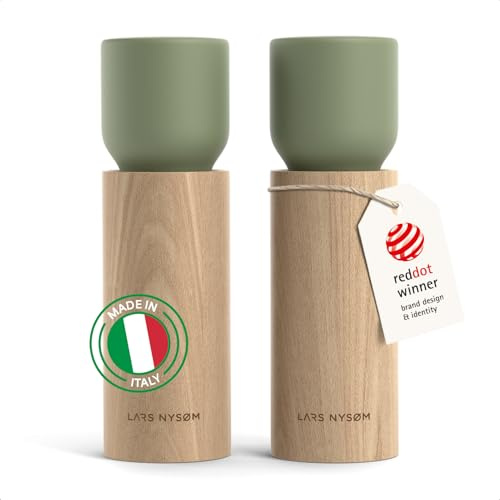 LARS NYSØM Set Macina Sale e Pepe in Legno Manuale - Macina Spezie con Macina in Ceramica Regolabile - Eleganti Macina Pepe e Sale in Legno di Faggio per Cucina o Tavola (Sage Green)