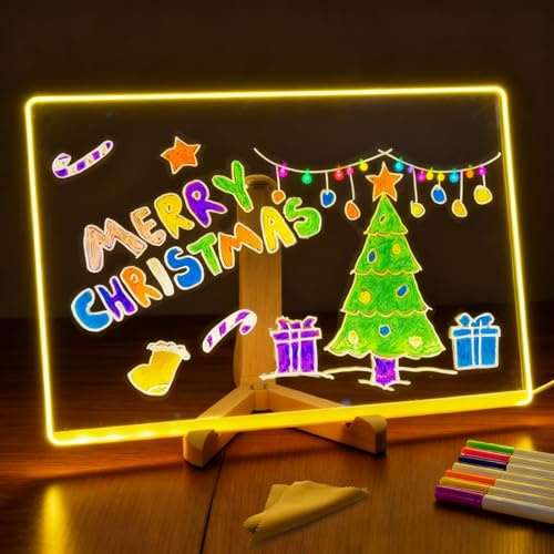 Tavoletta Grafica Bambini,Lavagna Magica per Bambini 30x20CM,Lavagna Luminosa per Disegnare,Acrylic LED Writing Message Board with Light,Tavola per Note Artistiche per Ufficio,Scuola,Casa,Caffè