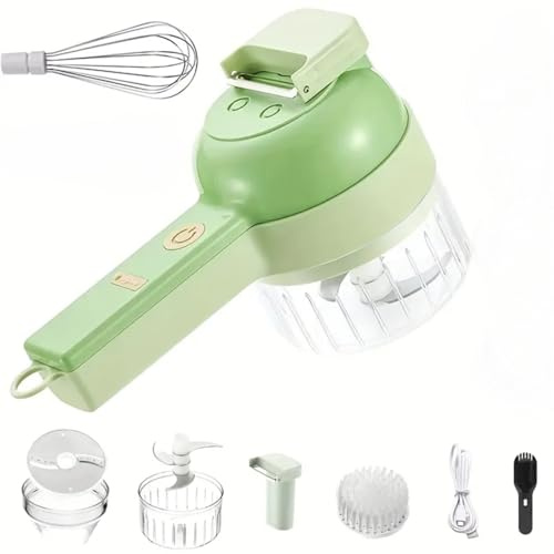 Processeur de légumes sans fil portable multifonction 4 en 1 - Coupe-légumes électrique facile à charger - Pour ail, piment, céleri, viande, avec brosse à poussière de nettoyage - Avec