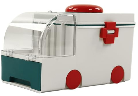 KIMISS Caja para Medicamentos de Gran Capacidad con Bonito Diseño de Ambulancia y Asa de Transporte | Contenedor Portátil de Primeros Auxilios | Almacenamiento y Organizador de