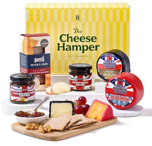 Cheese Gift Set by Hattie’s Gifts – Luxury British Cheese Truckles, Chutney and Sourdough Crackers | Gourmet Food Gift for Men & Women | Ideal for Father’s Day