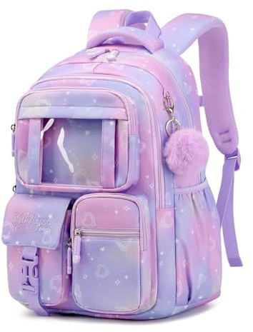 Sisipoet Schulrucksack Mädchen 26L mit Brustgurt für Kinder 5-12 Jahre | Schulranzen Mädchen Ergonomisches, Leichter Schultasche 5. Klasse, Lässiger Rucksack Kinder mit Anhängern, Schulstart