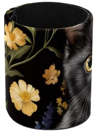 Rund pennhållare för skrivbord, kattunge med blommor och fjärilar mönster stor läder pennkopp, arbetsyta skrivbord organiseringsstativ för hemmakontor, skolklassrum
