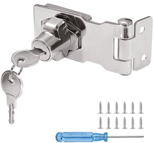 Door Lock, Bedroom Door Lock Without Drilling, Cabinet Lock with Keys for Cupboard Shed Gate Garage Toilet, Internal/External Door Use Keyed Hasp Lock, Heavy Duty Zinc Alloy Hardware Locks, Large