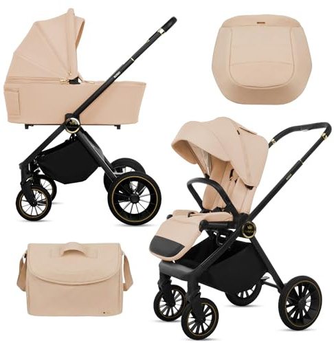 BabyLux® Barnvagn 2-I-1 Rosso, Hopfällbar Lättviktsbarnvagnsset Inkl. Resevagga, Buggy-Sportstol, Skötväska Och Fler Tillbehör, 4 Justerbara Lägen, 0–22 kg (0–4 År), UV-Skydd 50+, Ventilation