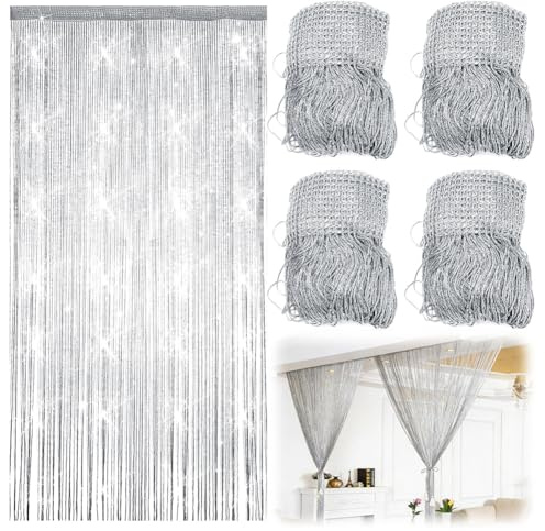Umllpet Fadenvorhang 4er Set, Polyester Raumteiler Vorhang 100 x 200 cm | Leichter durchscheinender Stoff, kürzbar, vielseitig nutzbar, Dekovorhang für Hochzeit und Party