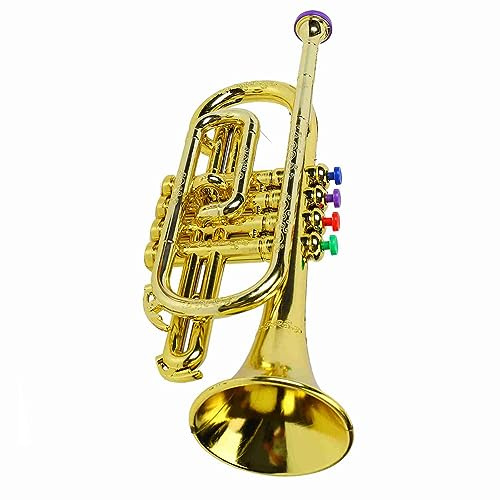Zhangpu Giocattolo a Tromba per Bambini con 4 Chiavi Colorate Strumenti Musicali Divertenti Educativi Modelli di Tromba Dorata per Bomboniere per Bambini