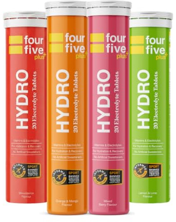 fourfive Hydration Tablets (Discovery Pack) Low Calorie Vitamin Electrolytes, Vegan, Magnesium & Calcium, Sports Hydration - 4x20 Effervescent Tablets