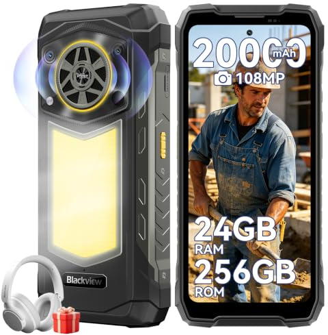 Blackview Rock 5 Outdoor Handy 2026, 20000mAh Business Handy, 24GB+256GB/2TB Android 16 Outdoor Smartphone, 108MP+50MP+20MP Nachtsicht, 6.78 FHD+ Display 120Hz IP69K, 4G/NFC/OTG/GPS/3 Jahre Garantie
