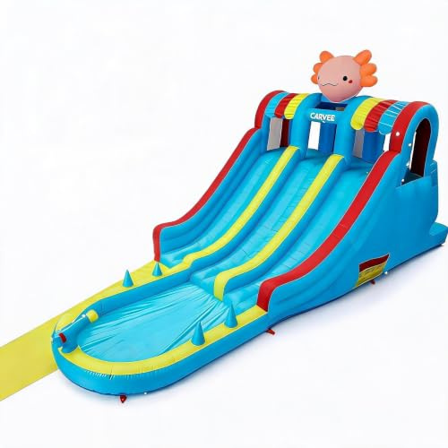 Cachpib Inflatable Bouncy Castle Water Park with Slide Sprayer Climbing Wall & Splashing Pool, Includes Air Blower, Outdoor Indoor Bounce House for Kids Toddlers, 8.1x2.5x2.7m
