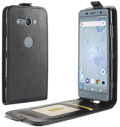 HualuBro Sony Xperia XZ2 Compact Hülle, Premium PU Leder Leather Handy Tasche Schutzhülle Case Flip Cover mit Karten Slot für Sony Xperia XZ2 Compact Smartphone (Schwarz)