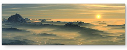 Paul Sinus Art Leinwandbilder | Bilder Leinwand 120x40cm Bergige Landschaft beim Sonnenuntergang