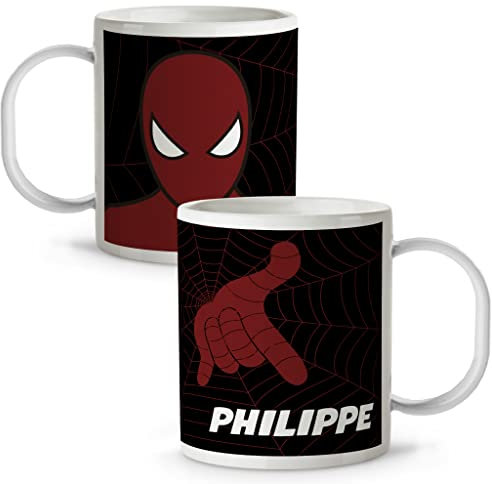 LolaPix Tazza in plastica personalizzata per supereroi con nome. Regalo Geek. Ritorno a scuola. Vari disegni e colori interni. SPIDER