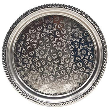 Set de 2 Plateaux à thé, modèle Arabe du Maroc, sont en Laiton argenté, Les Petits mesurent 33 cm de diamètre et Le Grand 38 cm ... B07KQL3MJR