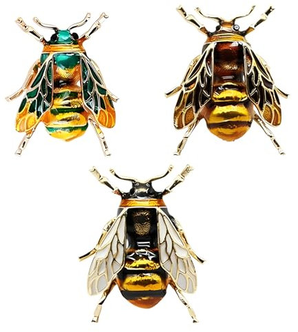 CAILI 3 pcs Broche Abeilles Goutte à Goutte Personnalisée Insecte Vintage Accessoires Parfaits pour Hommes et Femmes (jaune + blanc + vert)