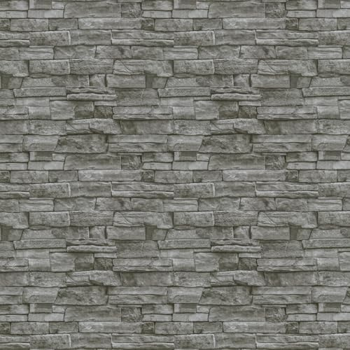 Timeet 3D Brick Stone Wallpaper Peel and Stick Wallpaper Self Adhesive 17.7x197 Grey Stone Contact Paper for Living Room Bathroom Fireplace Kitchen Decoration Removable Vinyl Wall Paper Roll