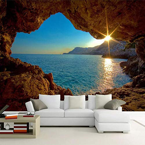 Fototapete 3D Tapeten Höhle Sonnenaufgang Meerblick 400X280Cm Modern Riesiges Bild Wohnzimmer Schlafzimmer Jugendzimmer Dekoration