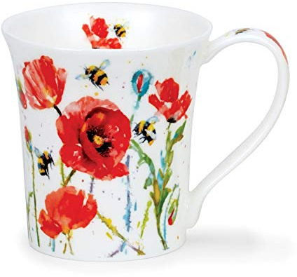 Dunoon JU-BUSB-PO Becher aus Knochenporzellan, Motiv: Mohnblumen, 0,2 l
