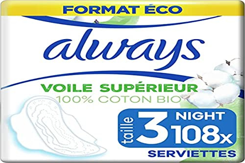 Always Cotton Protection Damenbinden, Größe 2, lang, 100 Damenbinden mit Flügeln, moderater Durchfluss am Tag, Format Eco, 100% Bio-Baumwolle, parfümfrei