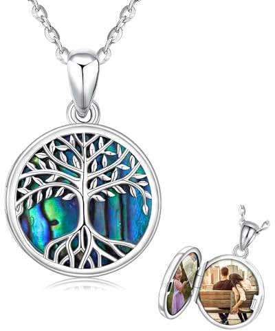 Collana con medaglione albero della vita da donna, argento, ciondolo albero genealogico con conchiglie di conchiglie di abalone, collana con foto per uomo, donna, catena da 18 pollici gioielli regali