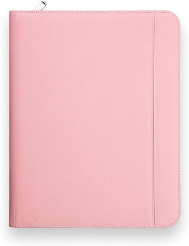 Vebon® Carpeta A4 grande Roma I doble cremallera + portapapeles I Carpeta de conferencias + bolsa para ordenador portátil I espacio extra I Negro Piel sintética, rosa pastel, Profesional, elegante