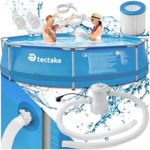 tectake® Piscina Redonda Desmontable, Estructura Acero, Piscina con Depuradora, Resistente al Exterior, Piscina Grande Incluye Depuradora, Fácil Montaje, Ideal para Jardín, 300cm - Azul