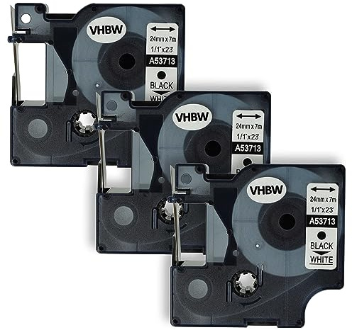 vhbw 3x Schriftband-Kassette Ersatz für Dymo D1 | 53713 für Etiketten-Drucker 7m x 24mm Schwarz auf Weiß