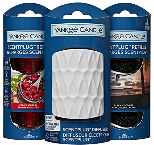 Yankee Candle ScentPlug Diffuser and Refills Starter Kit | Plug In Air Freshener Base and Scented Oils | UK 3 Pin Plug | 4 Refills