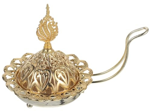 Vintage Arabic Incense Burner, Metal Incense Oud Burner Bakhoor Arabian Diffuser Frankincense Cone Charcoal - Stove Cover and Stove Bowl - Home Decoration Gold