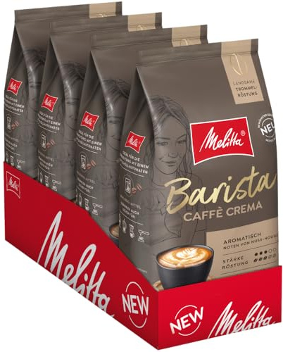 Melitta Barista Classic Crema Lot de 4 paquets de grains de café entiers torréfaction moyenne, force 4